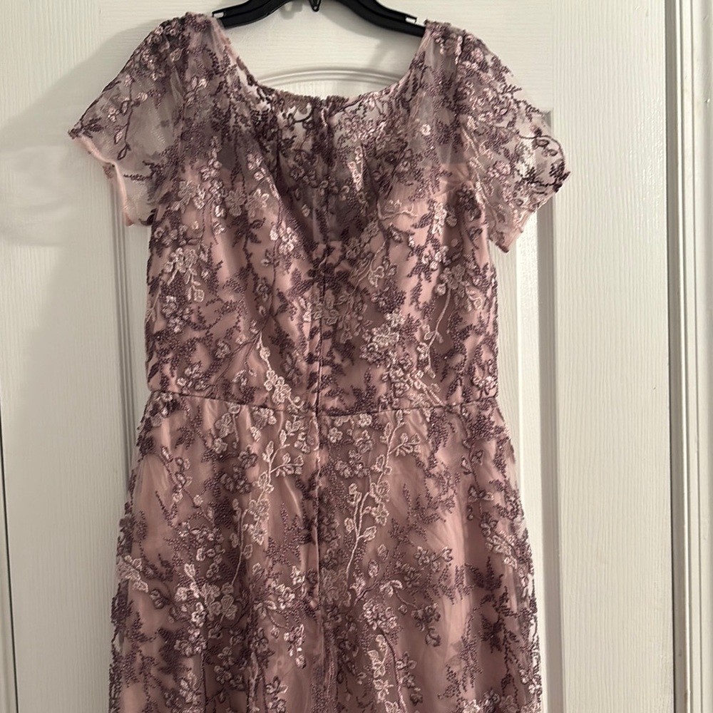 La Femme Floral Beaded Evening Dress With Sheer Cap Sleeves, So Beautiful - Picture 9 of 12